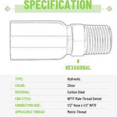 12-Pack 1/2″ Hose x 1/2″ NPTF Male Pipe Thread Hydraulic Hose End Crimp Fittings