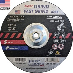 United Abrasives-SAIT 20095 A24N Fast Grinding Wheel 9″ x 1/4″ x 5/8-11″ Type 27