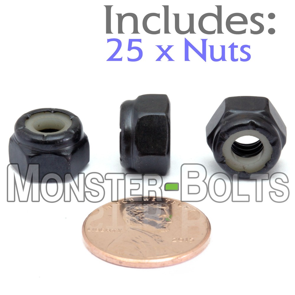 (25) 1/4-20 NE – Nylon Insert Hex Lock Nuts SAE Steel w Black Phosphate & Oil