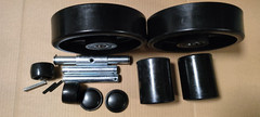 Pallet Jack/Truck Poly Wheels Full Set with Axles, Bearings, Entry Rollers, Caps
