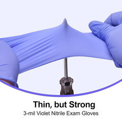 Disposable Nitrile Exam Gloves, 3Mil, Medium, Box of 100, Violet Nitrile Gloves