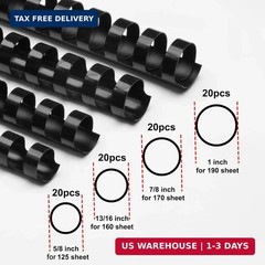 Rayson CR16202225BK Plastic Binding Combs 5/8 in. 13/16in, 7/8in, 1in, 19-Ring L