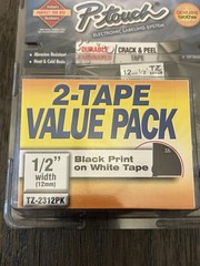 Brother TZe-2312PK TZe Label Tape Cartridge 1/2 in White, Black on White, 2 Pack