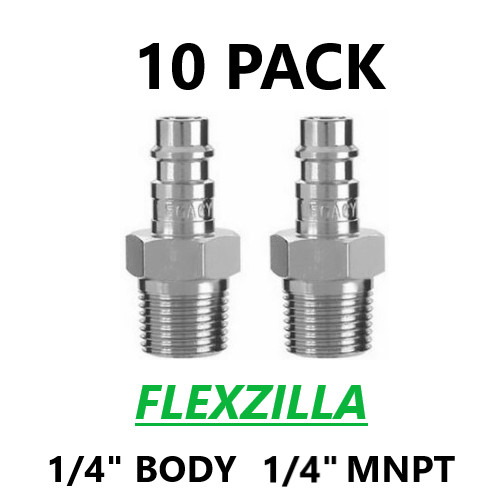 10 FLEXZILLA PRO HIGH FLOW AIR HOSE FITTING PLUGS 1/4″ BODY 1/4″ MNPT A53440FZ-X