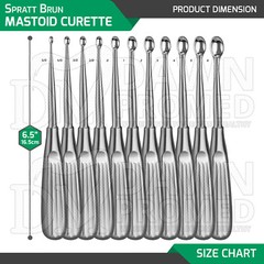 Spratt Brun Mastoid Curette Available Individual & Sets Surgical Ear Instruments