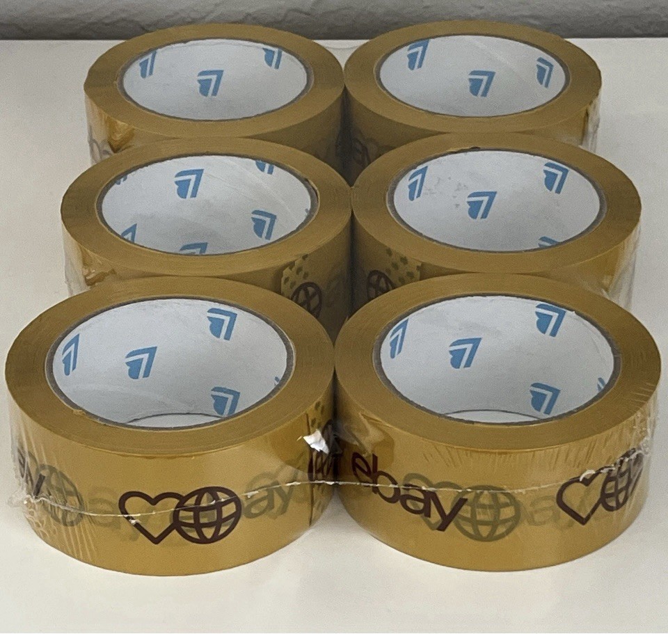 6 Rolls Official eBay Brand Logo Yellow Packing Packaging Tape Shipping 2″ X 75”