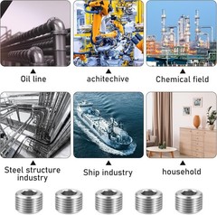 5 PCS 3/8″ NPT Male Pipe Plug Stainless Steel Pipe Plug Fitting Set Hex Count