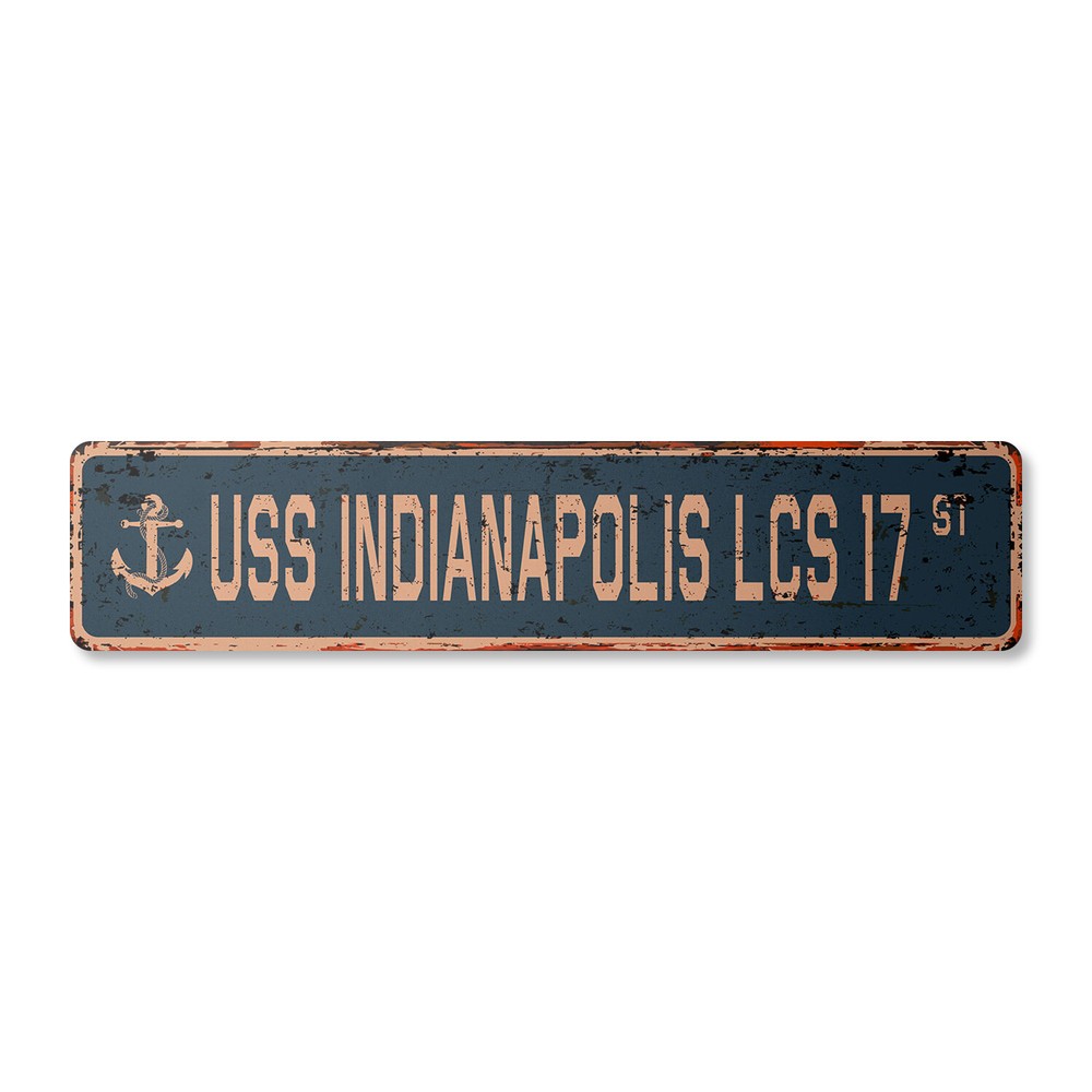 USS INDIANAPOLIS LCS 17 Vintage Street Sign us navy ship veteran sailor rustic