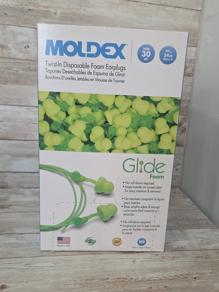 100 Pack Moldex Uncorded Twist-In Disposable Glide Foam Earplugs Green 6940