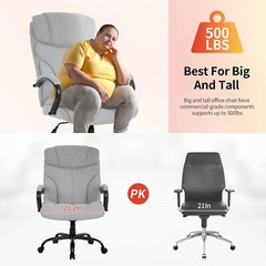 Big and Tall 500lbs Wide Seat Desk Chair with Lumbar Support Arms , Grey