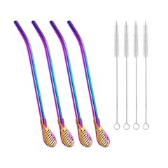 4 Pack Removable Stainless Steel Straw Filter Spoon & 4 Cleaning 4, Colorful