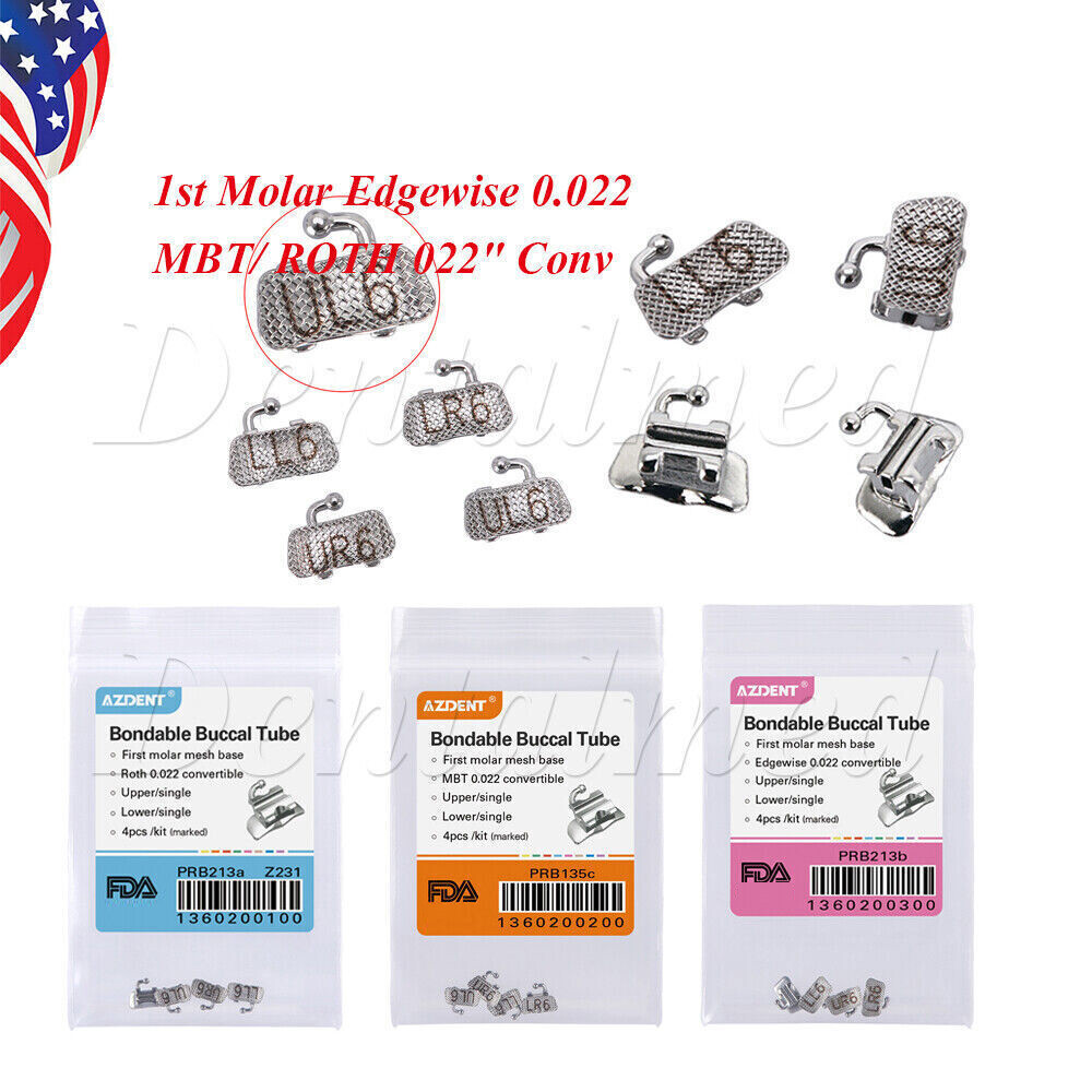 AZDENT Dental Ortho Bondable Buccal Tubes 1st Molar Edgewise /ROTH /MBT 022
