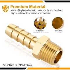 4Pcs Brass Hose Barb Fittings 5/16″ Hose Barb to 1/4 NPT Male Thread Air