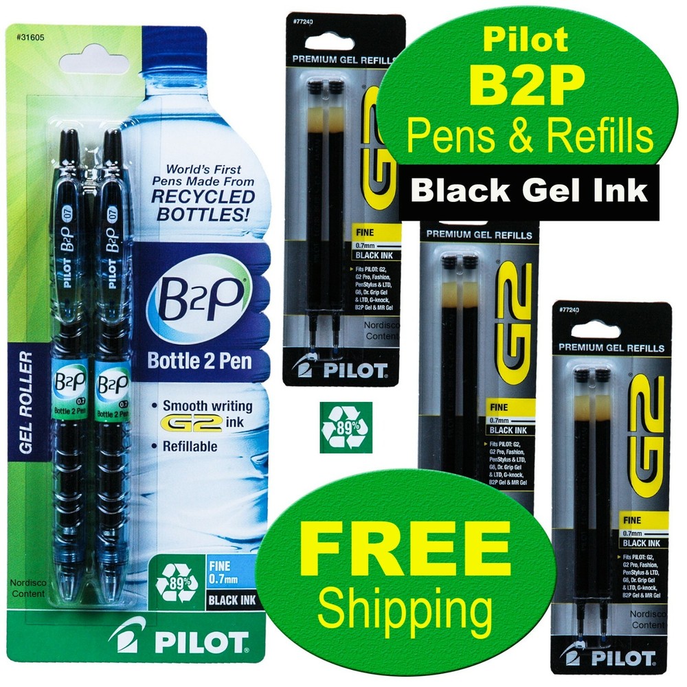Pilot B2P 07 Recycled Pens & Refills, Bottle 2 Pen, Black Gel Ink, 0.7mm Fine