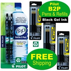 Pilot B2P 07 Recycled Pens & Refills, Bottle 2 Pen, Black Gel Ink, 0.7mm Fine