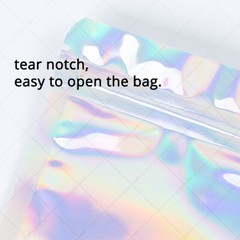 Assorted Size Clear Front Holographic Silver Mylar Stand Up Zip Lock Pouch Bag S