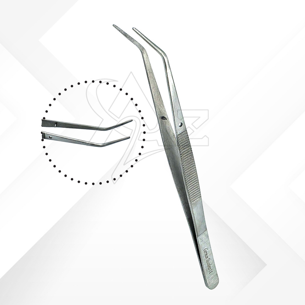 6″ Angled Tweezers Serrated Tips Stainless Steel Tool for Electronics Repair