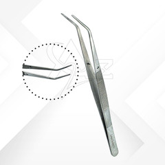 6″ Angled Tweezers Serrated Tips Stainless Steel Tool for Electronics Repair
