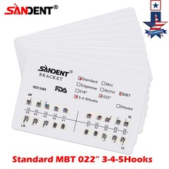 10x SANDENT Dental Orthodontics Brackets Brace Standard MBT 0.022″ Hooks 3-4-5