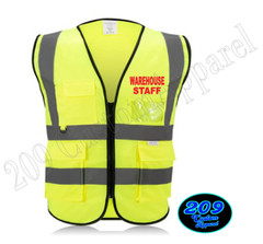 WAREHOUSE STAFF Reflective Safety Vest High Visibility Zipper Front w/Pockets