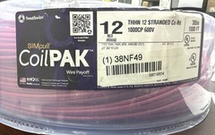 Southwire 58019804 Thhn Building Wire, Copper, 12 Awg, 1C, Red, Stranded, 1000