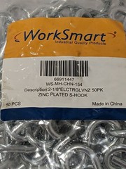 WorkSmart Zinc Plated S-Hook 2-1/8″ Electrglvnz Qty 50 WS-MH-CHN-154