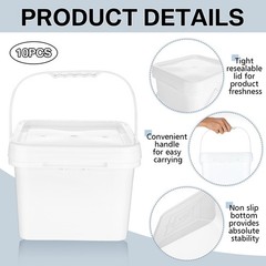 Hushee 10 Pcs 2 Gallon Bucket 68 Mil Square Plastic Buckets with Lid and Hand…