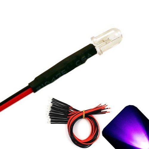 5 x Pre wired 12v 5mm UV Purple LEDs Prewired 12 volt LED 10v 11v 13v 14v 15v