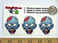 3 – Blue Zombie Head 2″ Tool Box Hard Hat Helmet Sticker H170