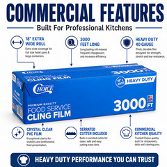 Choice 18″ x 3000′ Heavy Duty Food Service Cling Film Select 1-10 Rolls