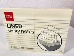 Office Depot Lined Sticky Notes 8 Pack 100 Sheets/Pack 4″ x 6″ Pastel Yellow