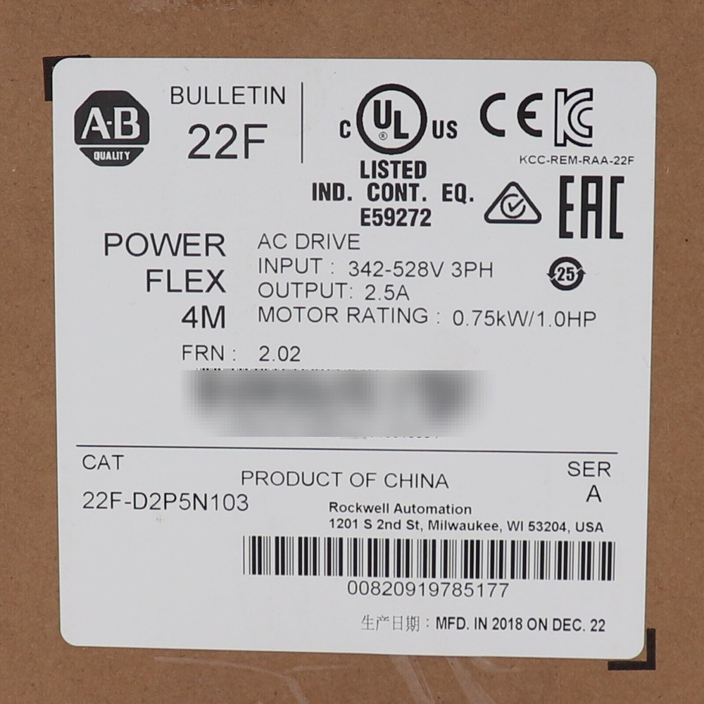 New In Box Allen-Bradley 22F-D2P5N103 PowerFlex 4M 0.75kW AC Drive 22FD2P5N103