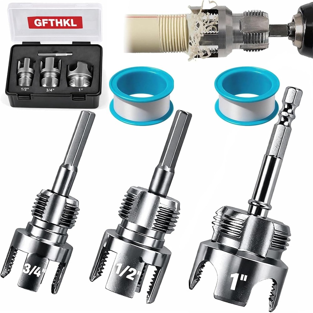 4 in 1 Water Pipe Threader Tool – 1/2″ & 3/4″ & 1″ Dual-Function Internal