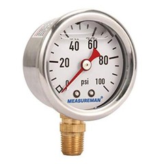 1.5″ Dial Size, Liquid Filled Fuel Pressure Gauge, 0-100Psi, +/-3-2-3%, 1/8″NPT