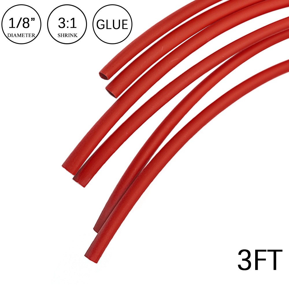 3:1 Heat Shrink Tube – 1/8″ Red Dual Wall Marine Adhesive Glue Lined Waterproof