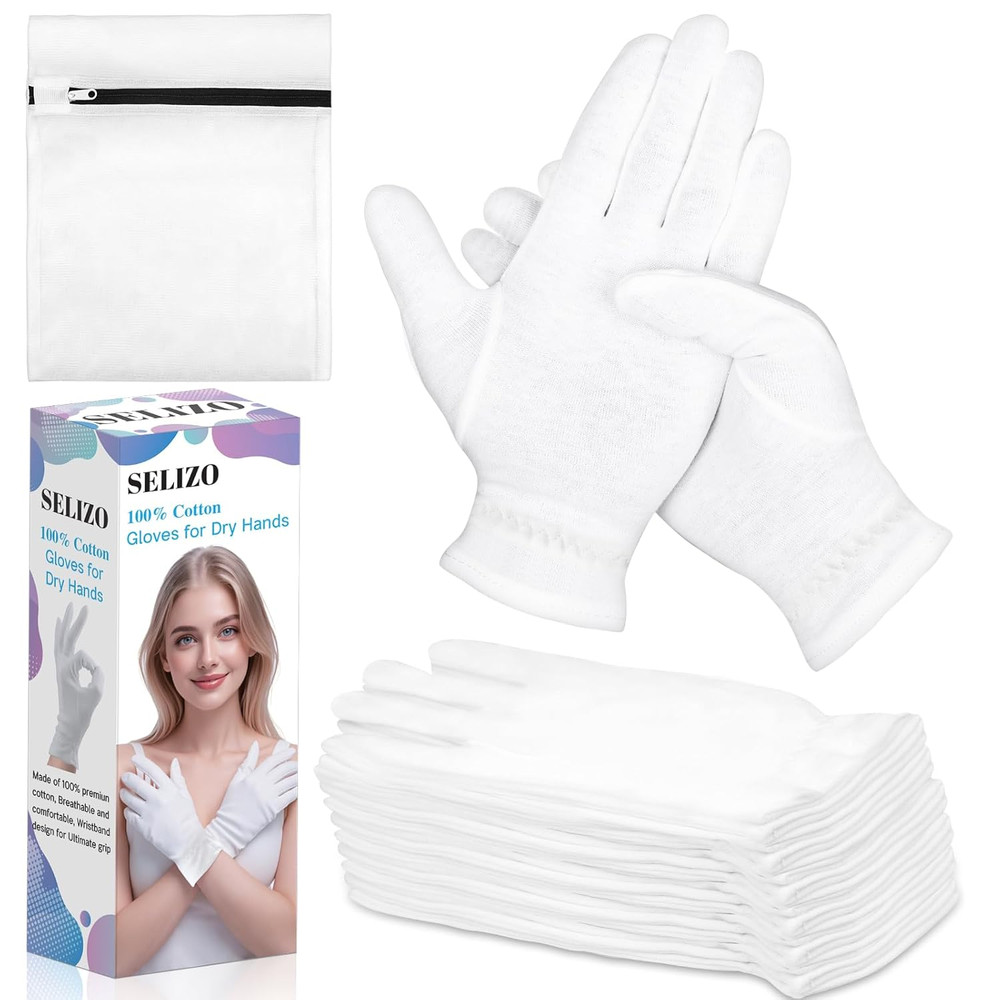 6 Pairs 100% Moisturizing Gloves for Dry Hands Overnight, 10 Pairs White Cot…