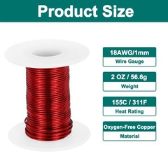 18 AWG Magnet Wire 2 oz Magnetic Coil Wire 155C(311F), Red,White