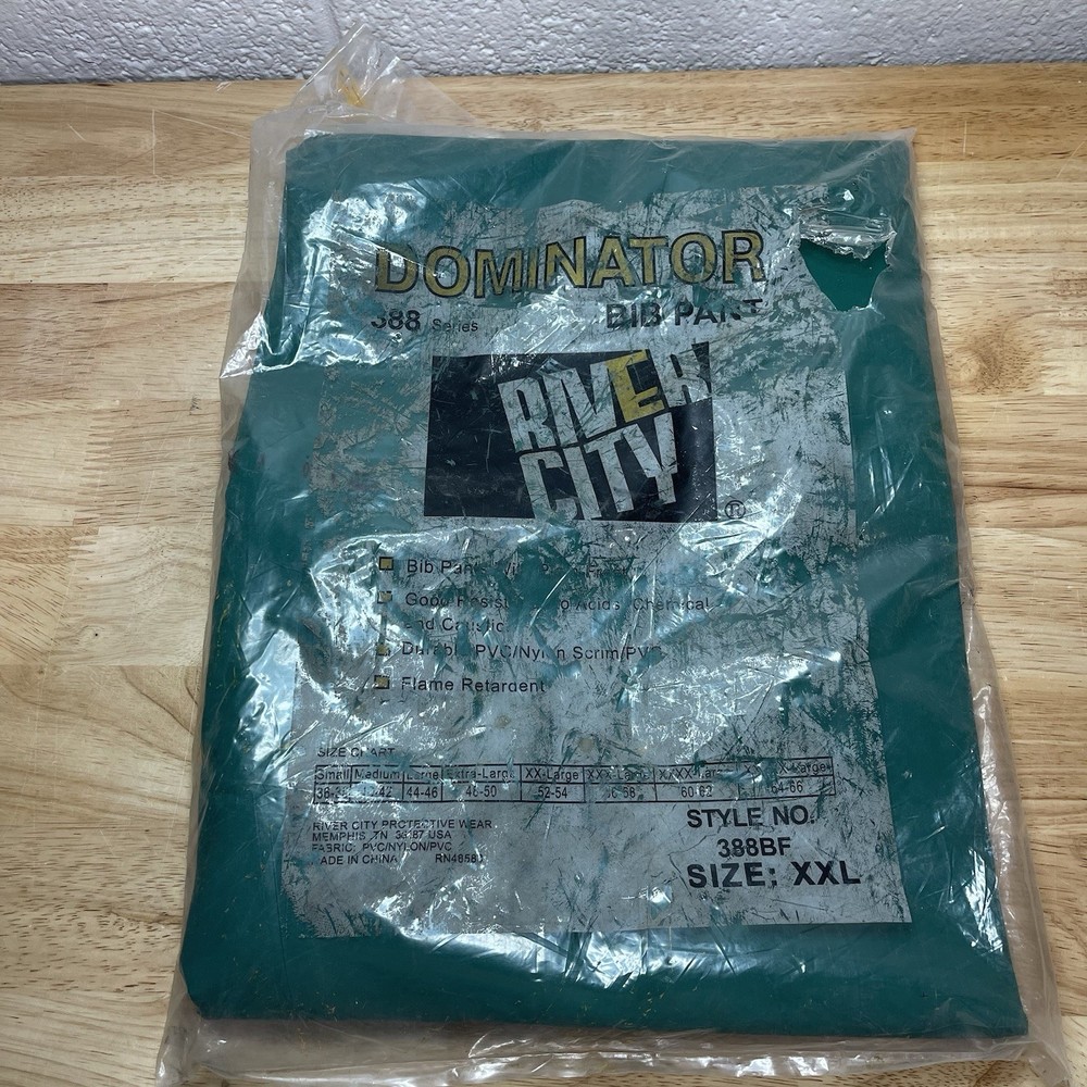 RIVER CITY PROTECTIVE WEAR 388BF Dominator Bib Pants Small 36-38 Green