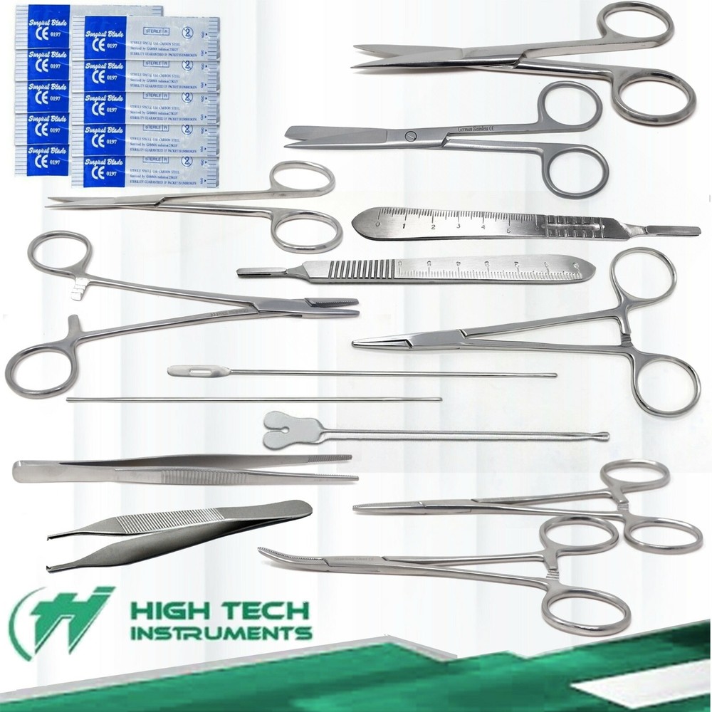 14 PC Minor Surgery Veterinary Surgical Instruments Kit Set+ 100 Scalpel Blades