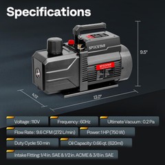 110V 9.6 CFM 1 HP Dual-Stage Rotary Vane HVAC Air Vacuum Pump with Oil Bottle
