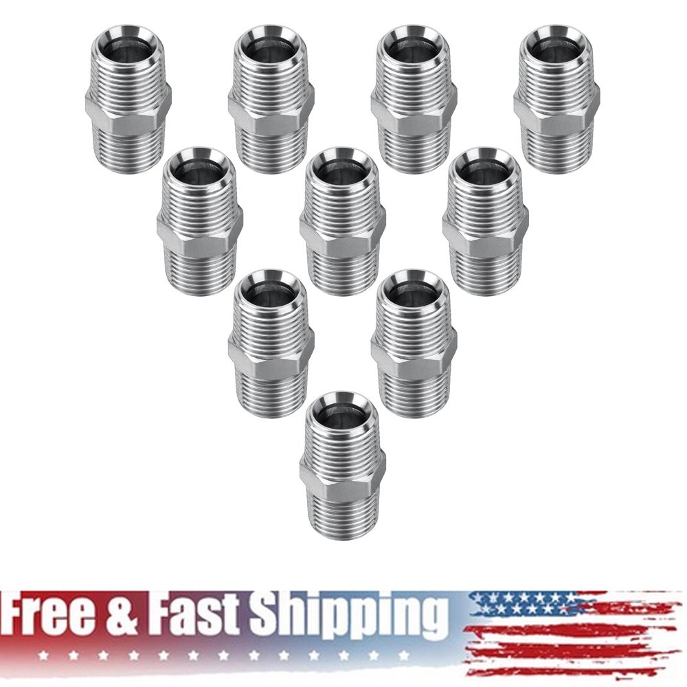 10 Pack Hydraulic Hose Adapter Fittings: 1/2″ NPTF Male x 1/2″ NPTF Male w/Cover