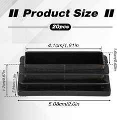 20 Pack 1″ X 2″ Rectangle End Caps Tubing Black Plastic Plug