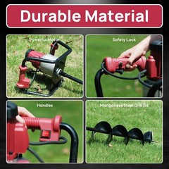 DC HOUSE 1500W Electric Post Hole Digger Tools with 6″ Digging Extension Rods