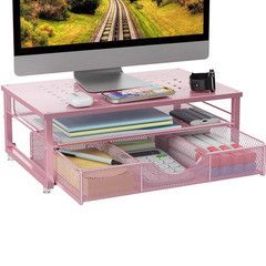Pink 15.7 In. X 5.5 In. Metal Modern Desk Organizer Stand with Drawer