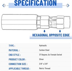 (12) New 3/8″ Hydraulic Hose End Fittings: 3/8″ I.D. Hose x 3/8″ JIC 37 ° Female