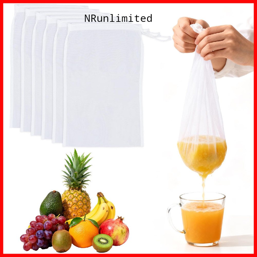 Yeabwps 6 Pcs Nut Milk Bag Strainer 12 X 8 Inch Reusable 200 Mesh Fine Nylon