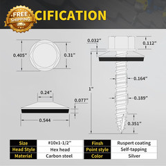 Metal Roofing Screws 10 1 1 2 300 PCS RUSPERT Hex Head Rubber Washer
