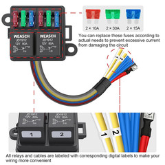 12V 6 Way Pre-Wired Fuse Relay Box Kit with Two 80A 4-Pin Relays | 6 ATC/ATO