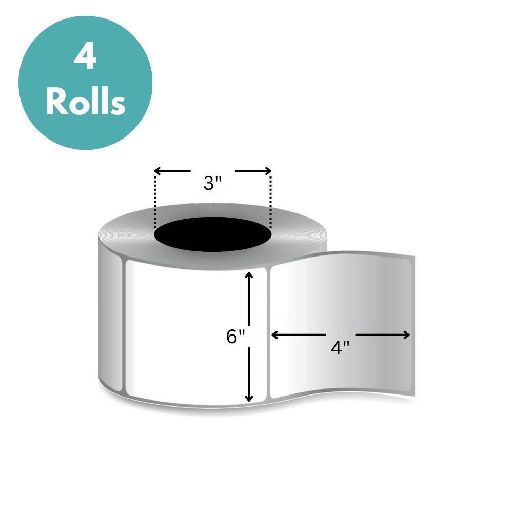 4 Rolls White Direct Thermal Labels 4″ x 6″ – 1000 Labels per Roll – No Ribbon