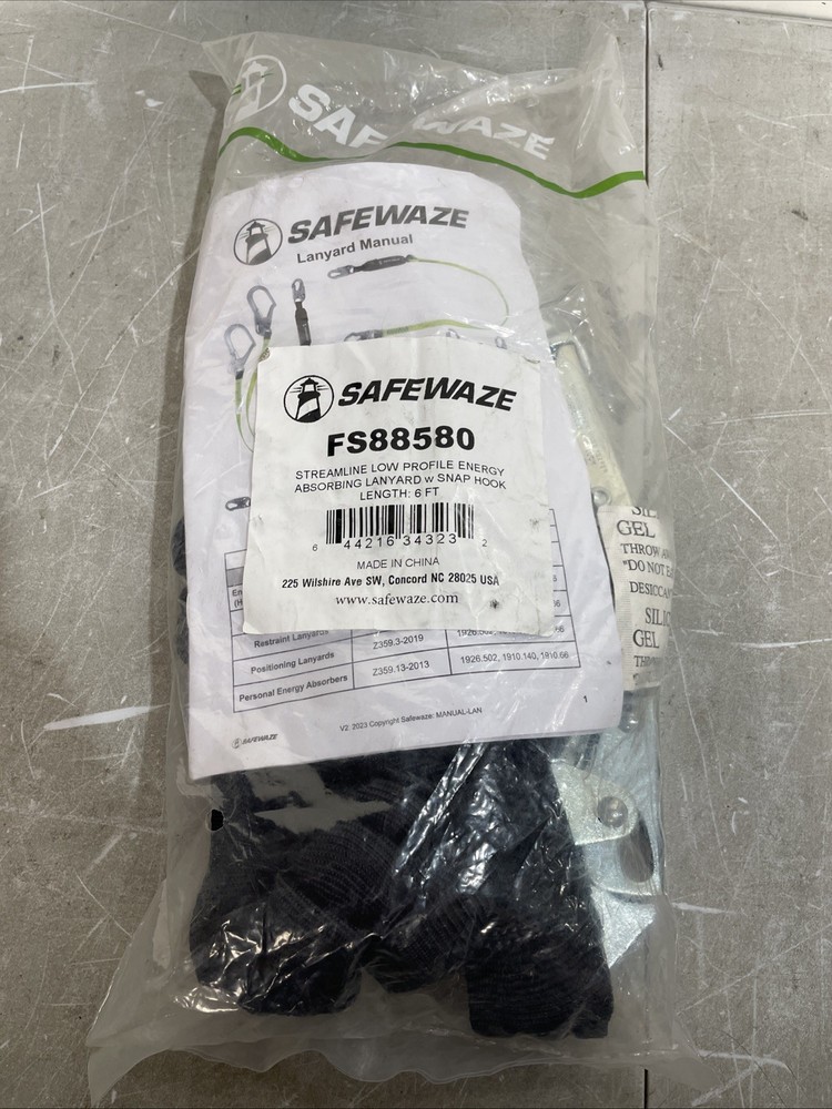 Safewaze FS88580 V-LINE Low Profile Energy Absorbing Lanyard w/ Snap Hooks 6ft